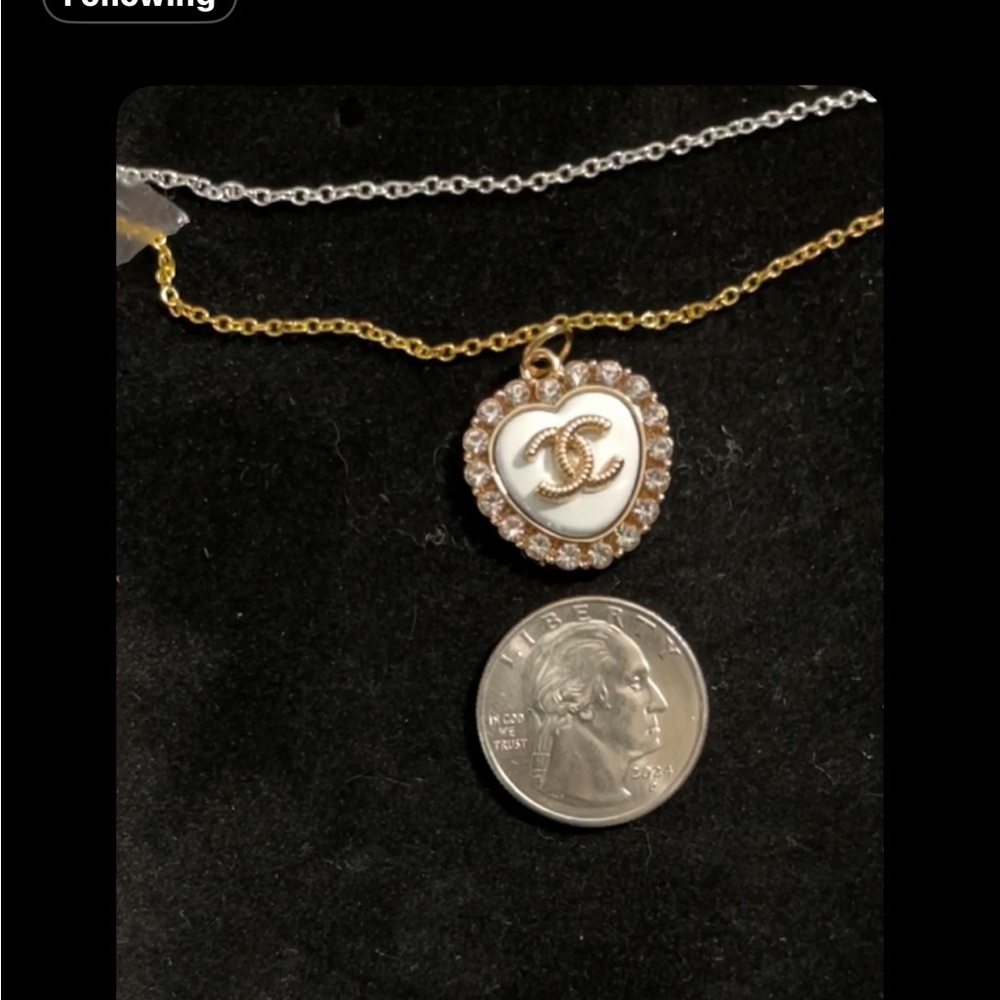 Upcycled Pendant Zipper Pull Heart Necklace Gold & White - Picture 3 of 6